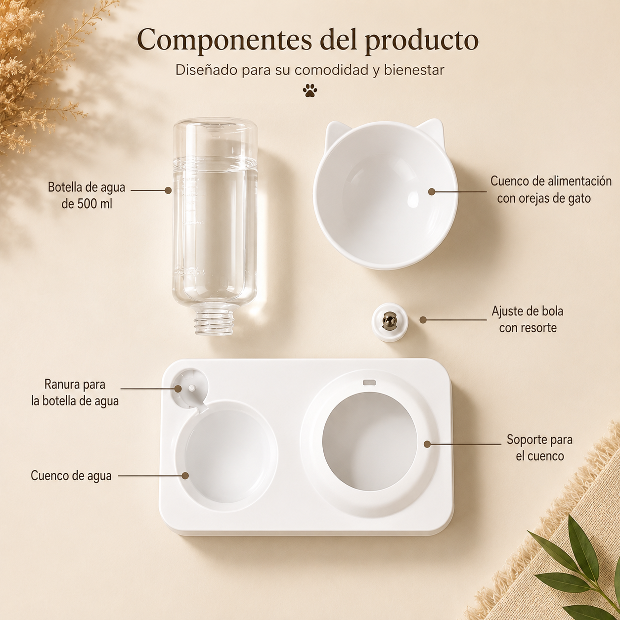 KIZUNA AquaBowl | Comedero Elevado con Dispensador de Agua