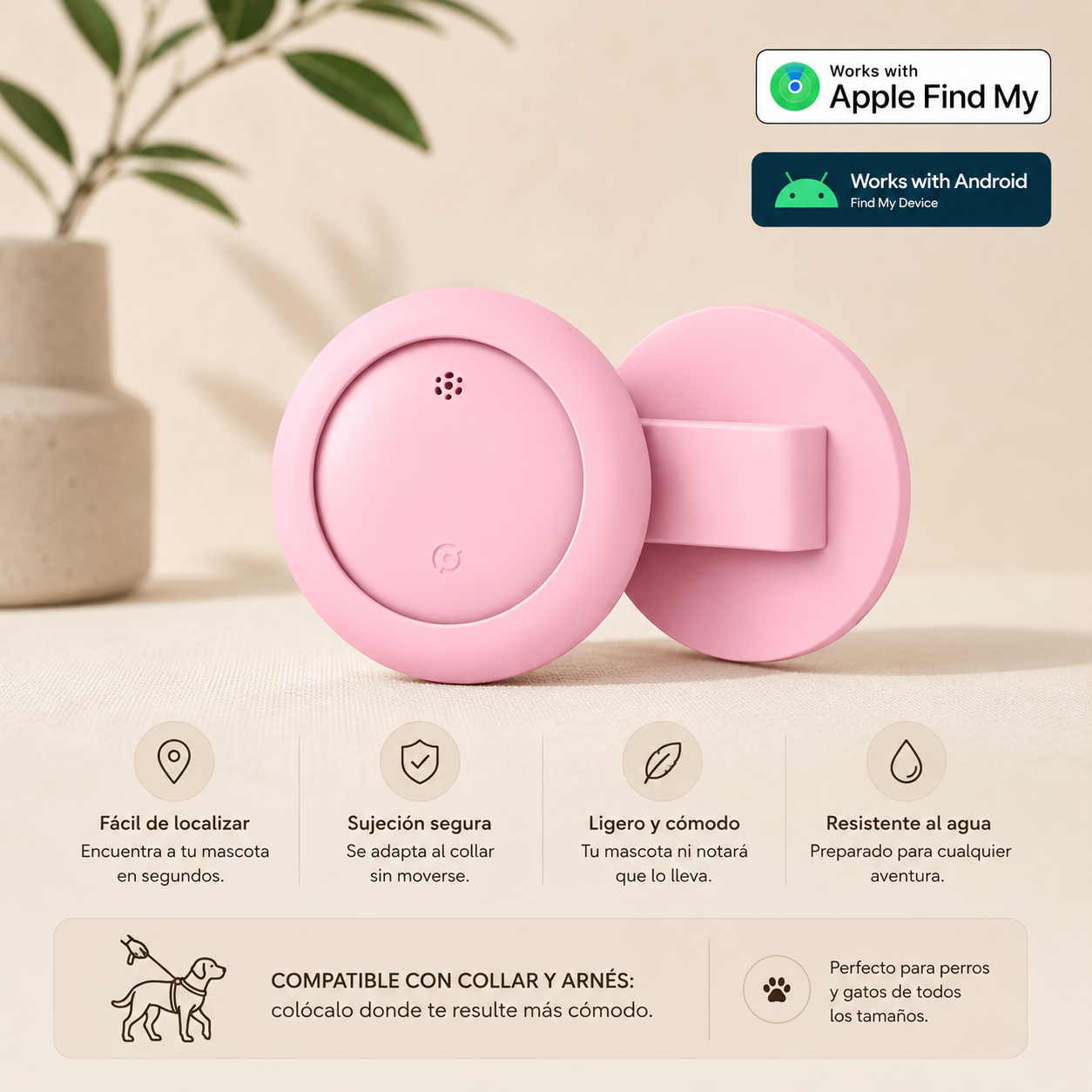 Kizuna Guardian GPS | Localizador Inteligente para Perros y Gatos Rosa