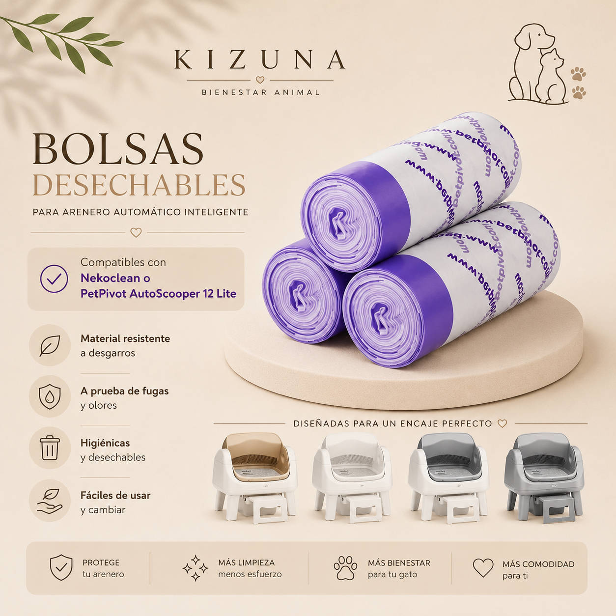 KIZUNA NekoClean Bags | 60 Bolsas Desechables