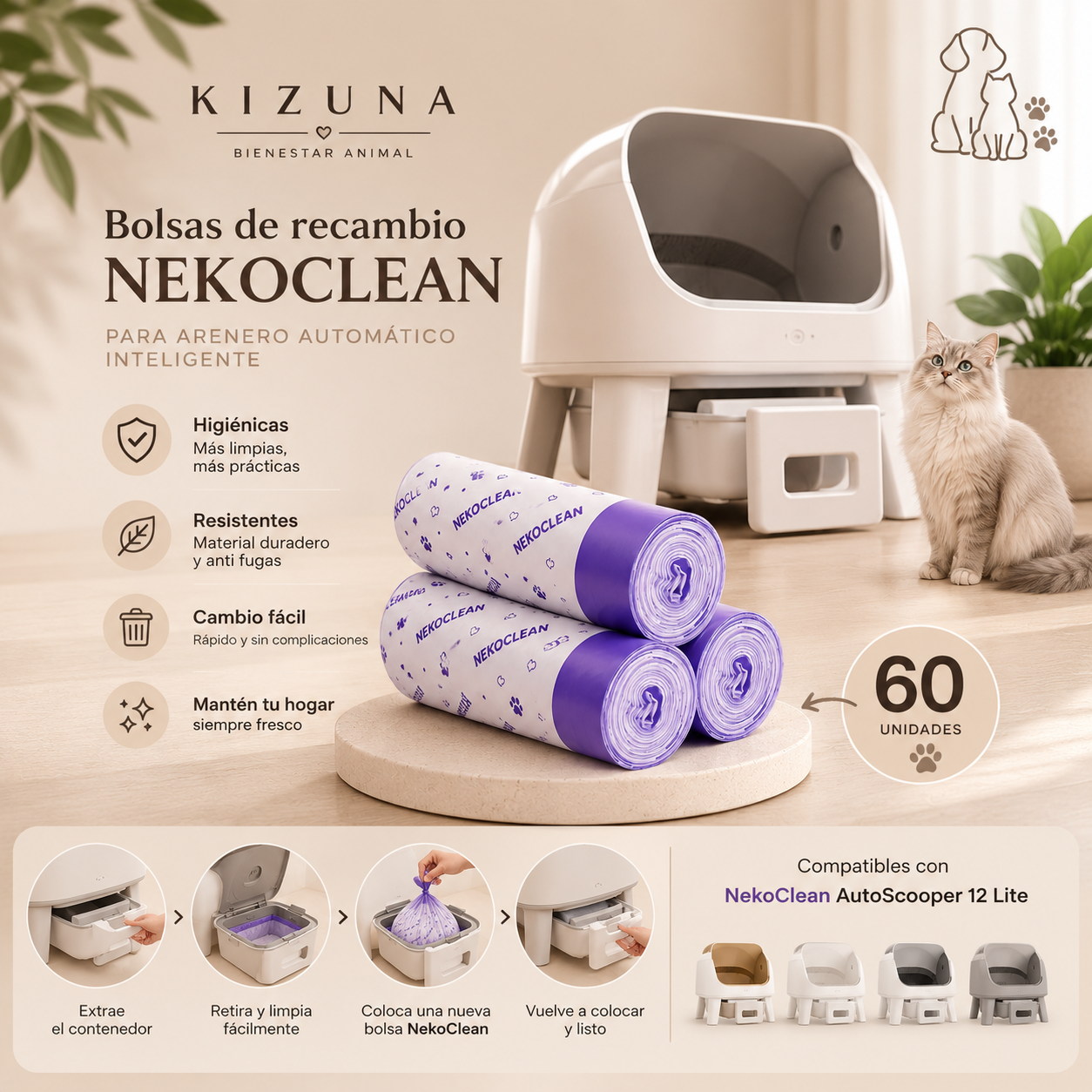 KIZUNA NekoClean Bags | 60 Bolsas Desechables