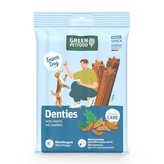 Green Petfood Denties con Insectos | Snacks Dentales Hipoalergénicos para Perros – 7 uds