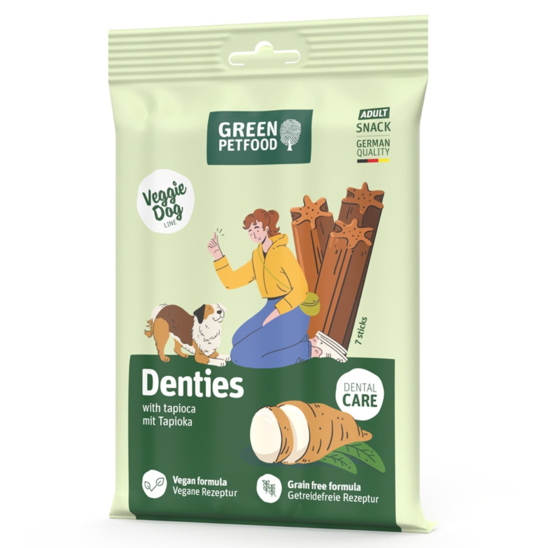 Green Petfood Denties con Tapioca | Snacks Dentales Veganos para Perros – 7 uds
