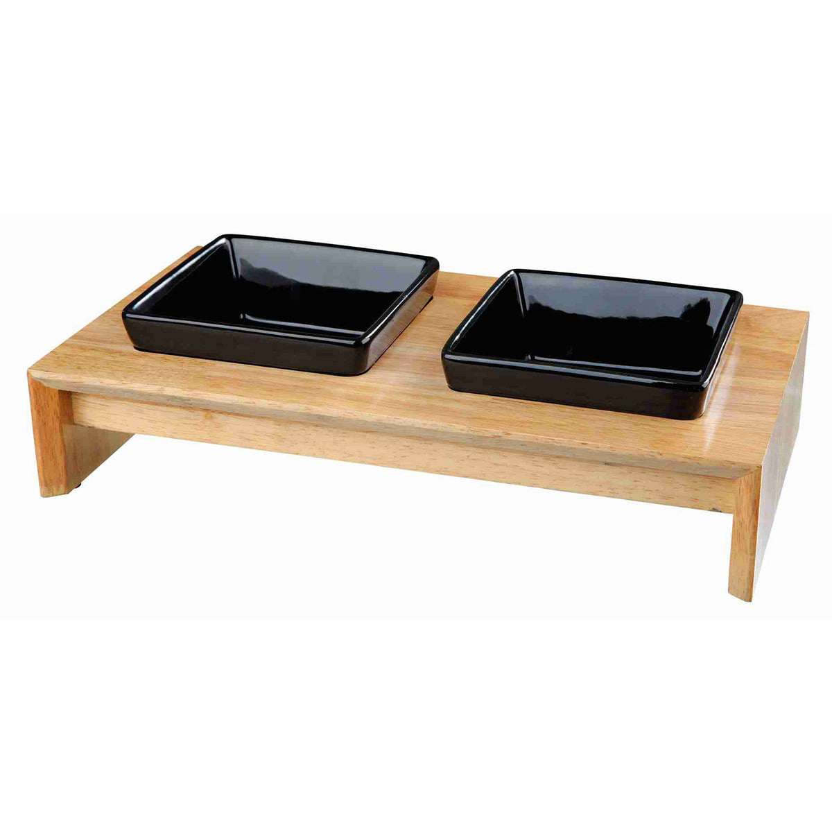 KIZUNA DuoWood | Set de Comederos de Cerámica con Soporte de Madera
